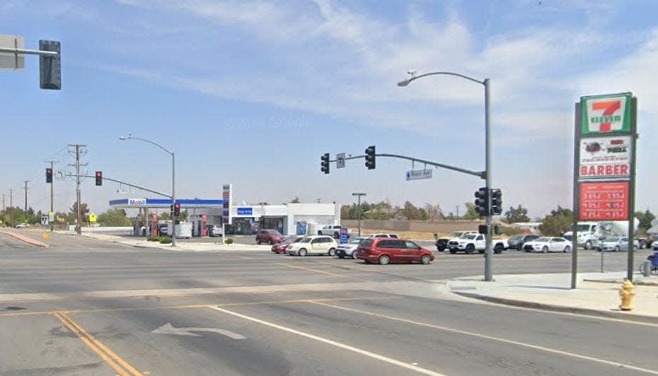 The intersection of Main Street and Maple Avenue in Hesperia, as pictured in a Google Street View image.