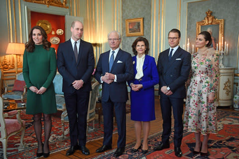 The Duke and Duchess of Cambridge meet Sweden's King Gustaf, Queen Silvia, Prince Daniel and Crown Princess Victoria for lunch