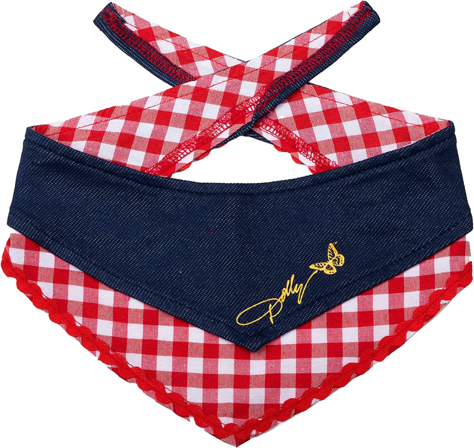 Doggy Parton Blue Printed Denim & Gingham Print Bandana