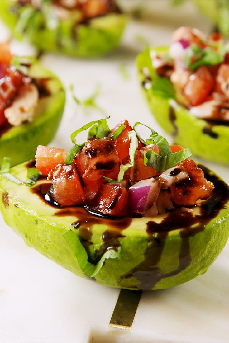 Bruschetta Chicken Stuffed Avocados