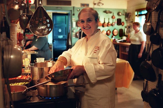 <p>John Bohn/The Boston Globe via Getty</p> Lidia Bastianich at her show launch party at Julia Child’s house in 1998.