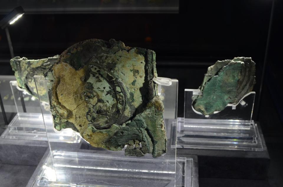 Fragments of an ancient device on display together