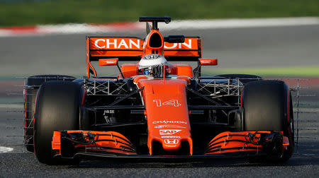 Formula One - F1 - Test session - Barcelona-Catalunya racetrack in Montmelo, Spain - 27/2/17. McLaren's Fernando Alonso in action. REUTERS/Albert Gea
