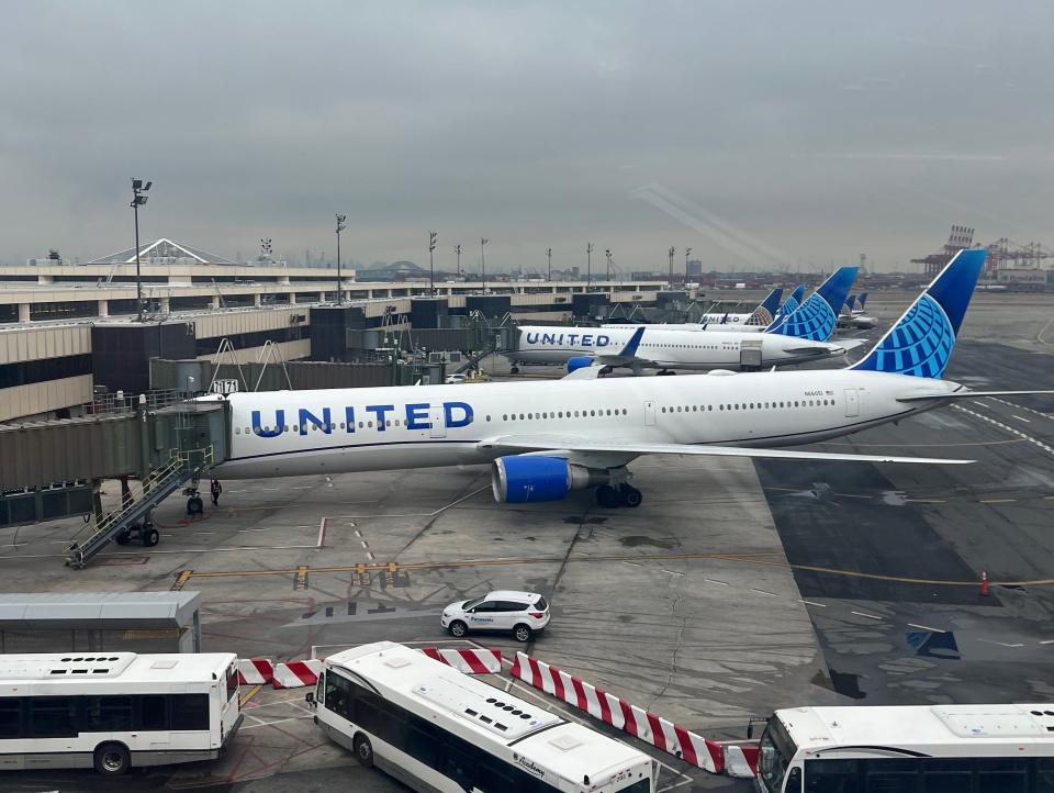 United planes at adjacent gates at Newark.