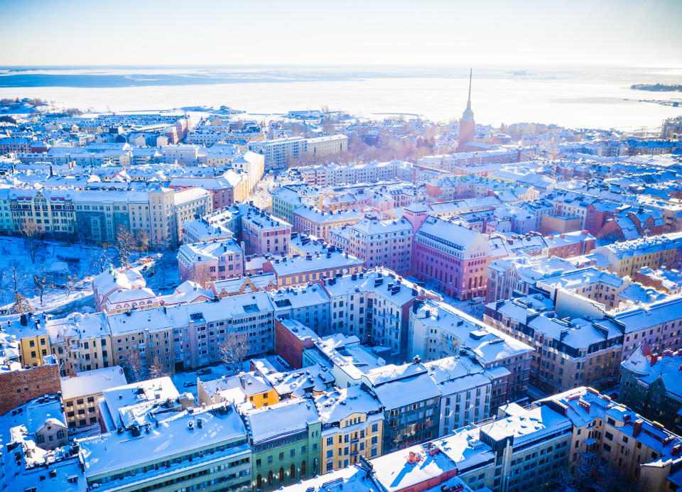 The district of Punavuori in the front and the Baltic sea at the back.