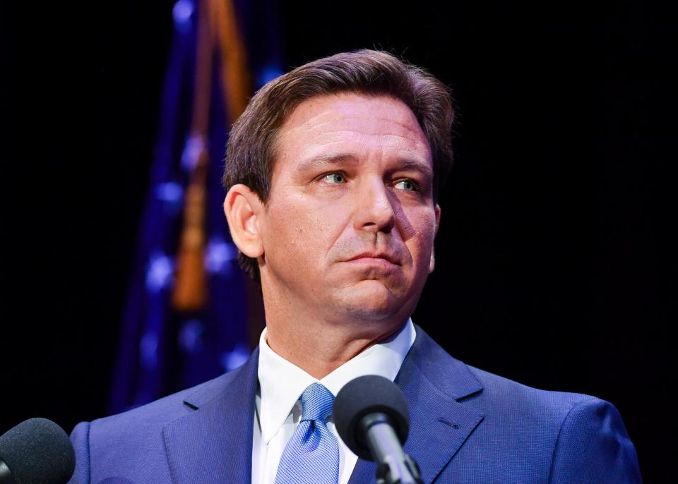 Gov. Ron DeSantis on stage for a debate at the Sunrise Theatre on Monday, Oct. 24, 2022, in Fort Pierce. The first GOP presidential primary debate is next week. A new memo posted online outlines DeSantis' potential strategy.