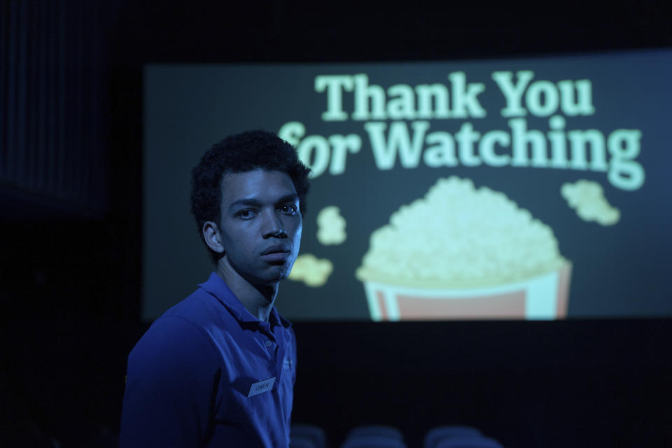 This image released by A24 shows Justice Smith in a scene from "I Saw the TV Glow." (A24 via AP)