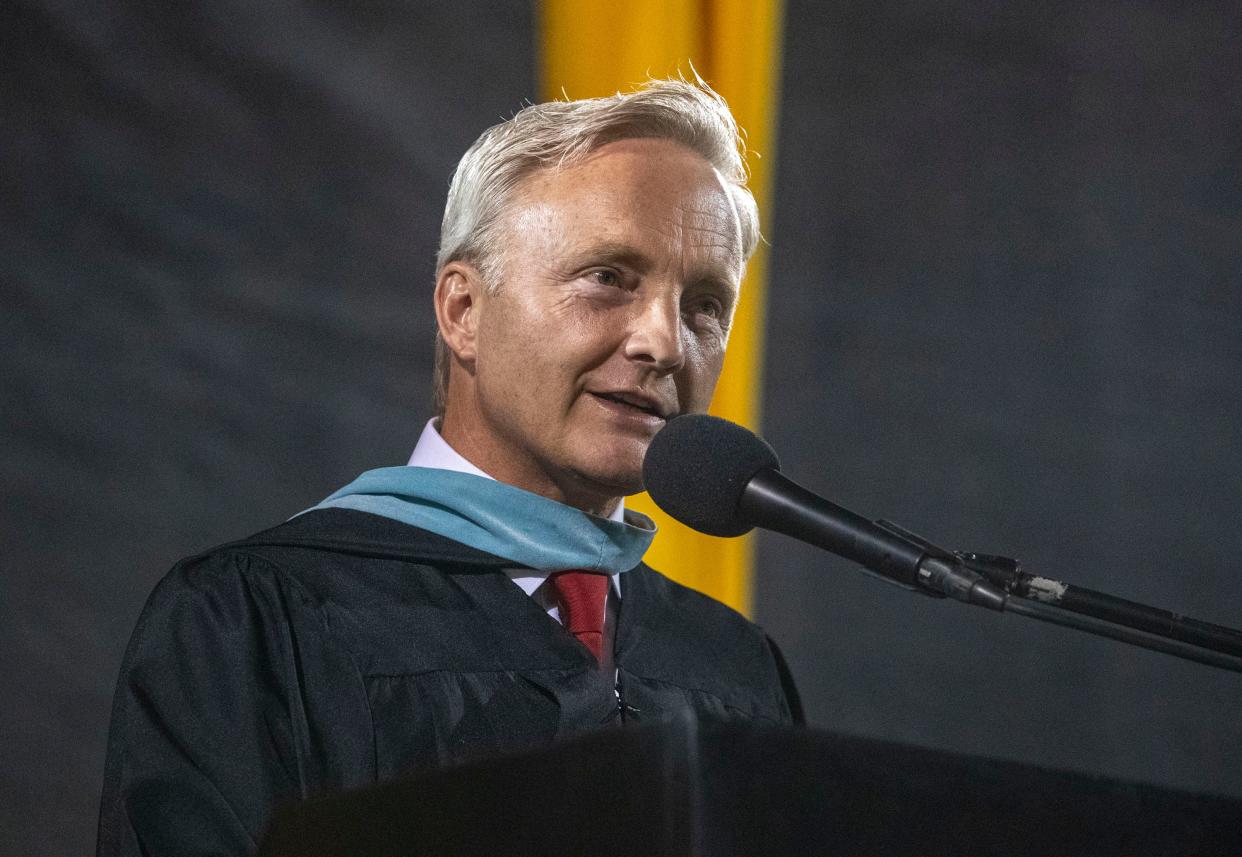 Superintendent Scott Bailey formally accepts the class of graduates during Palm Desert High School’s Class of 2022 graduation ceremony in Palm Desert, Calif., Tuesday, May 31, 2022.