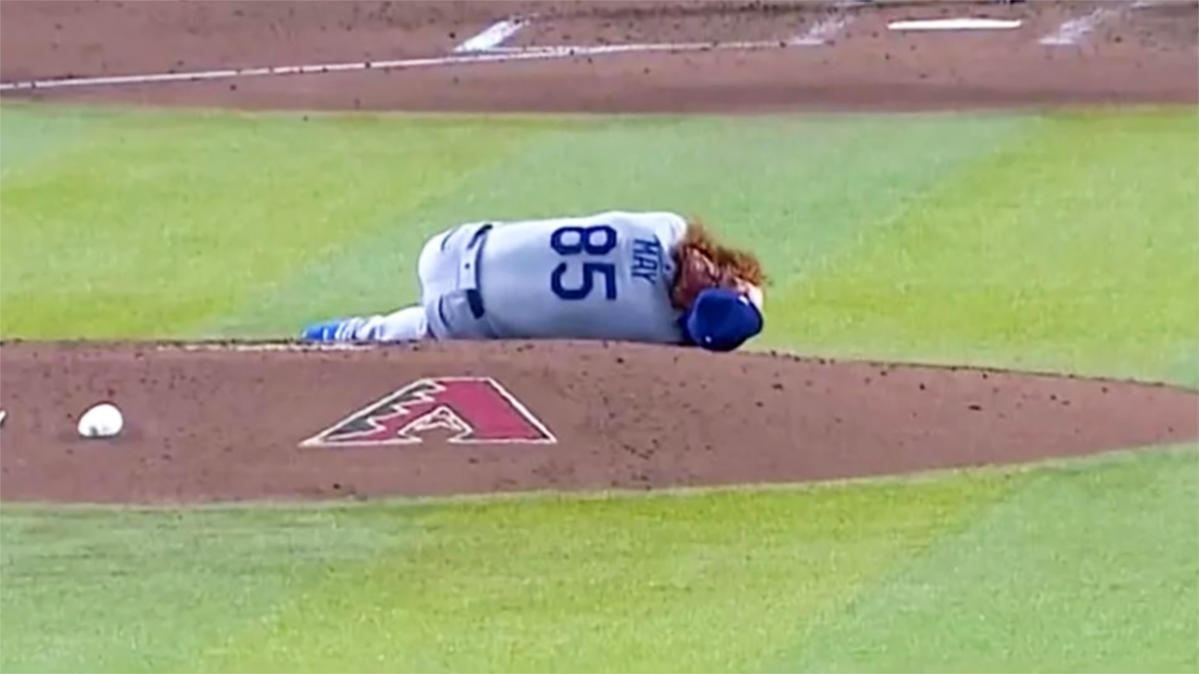 Frightening moment Dodgers pitcher Dustin May takes a line drive