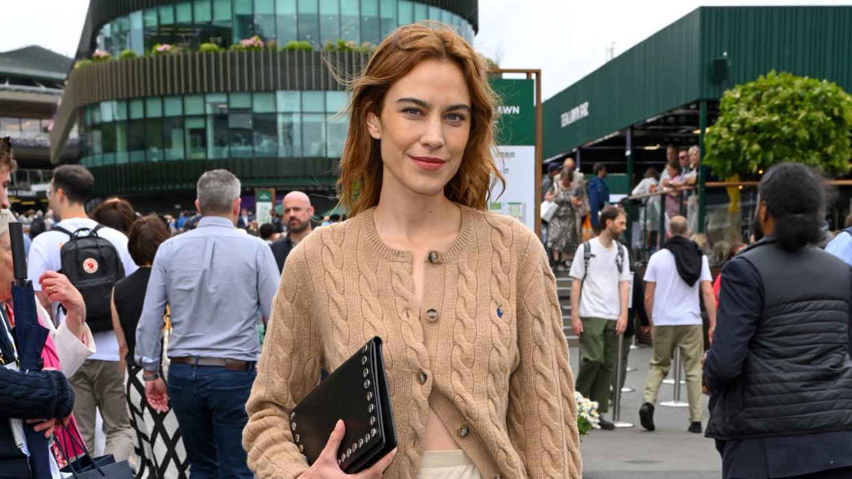 Alexa Chung, wearing Ralph Lauren, attends Wimbledon