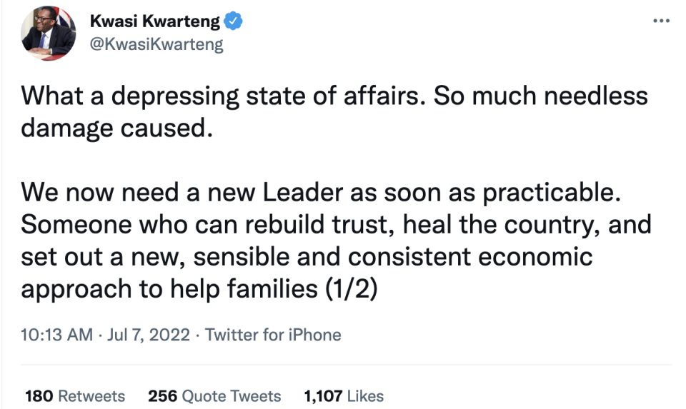 Kwasi Kwarteng called for Boris to go immediately. (Twitter)