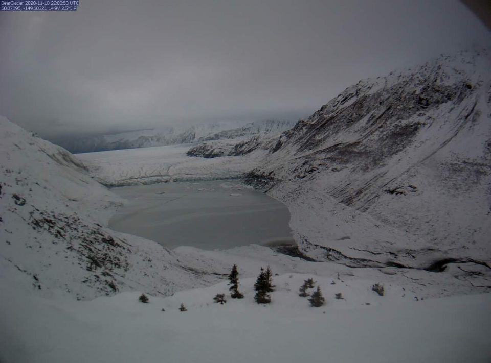 The lake above Bear Glacier, pictured here on November 10, began to drain, in what is almost a yearly event. Source: Kenai Fjords National Park/Facebook