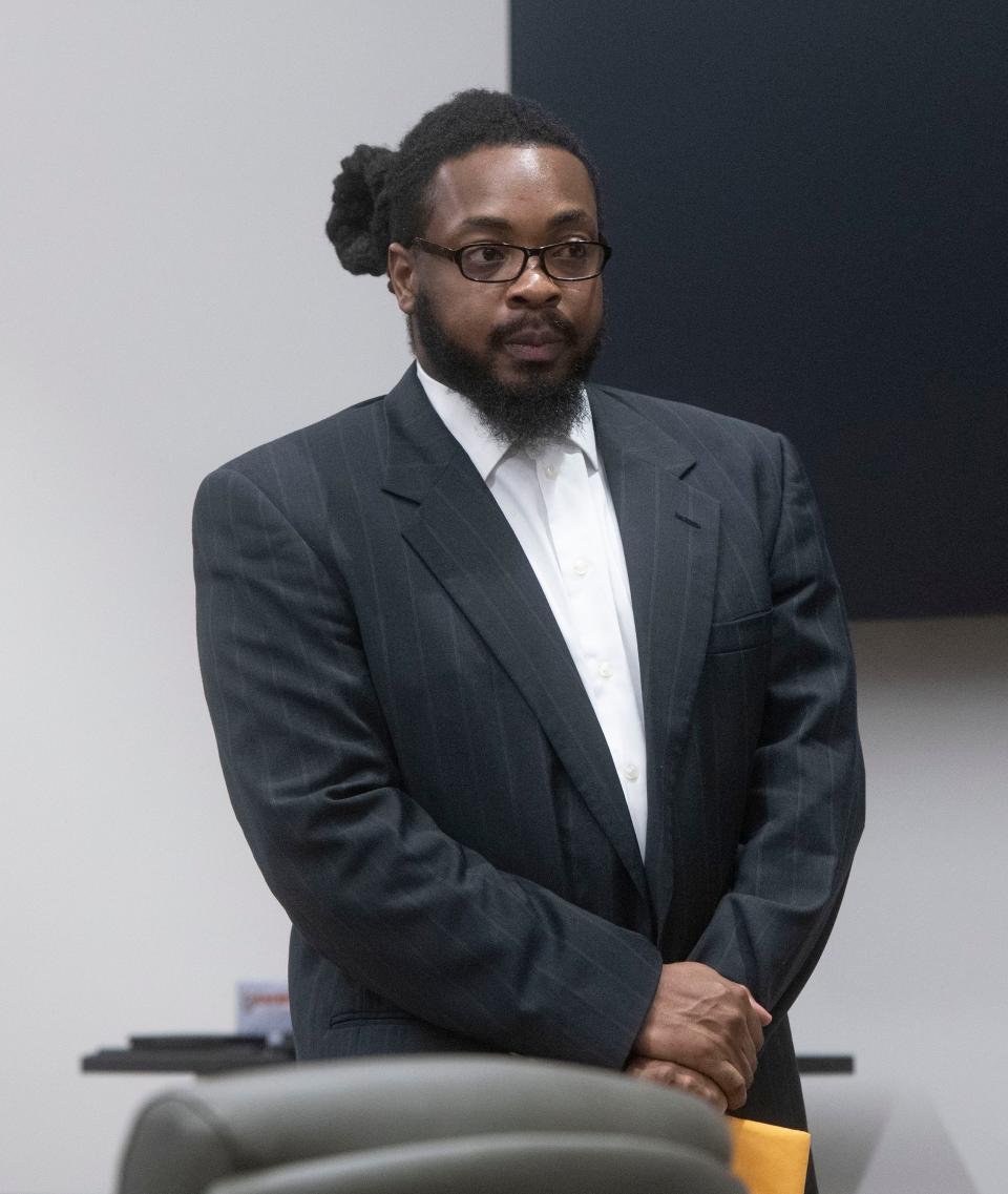 Hakeem Peterson arrives in the Courtroom of Circuit Judge Clifton Drake in Santa Rosa County to stand trial for the death of Lee Ann Parker on Sept. 15, 2020. Peterson was indicted on first-degree felony murder with a firearm and robbery with a firearm.