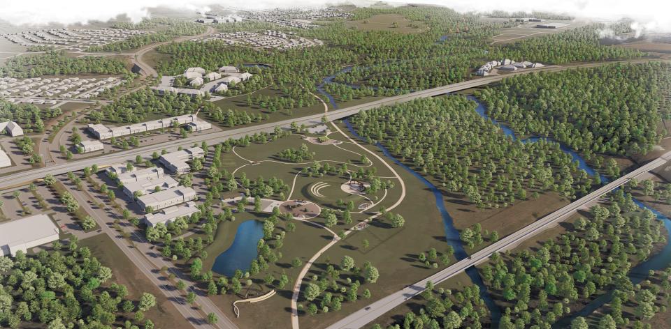 Plans for the Whisper Valley Park include picnic areas, manicured open space, playgrounds, shade structures, restrooms, trails, community gardens, an events amphitheater, benches and landscaping.