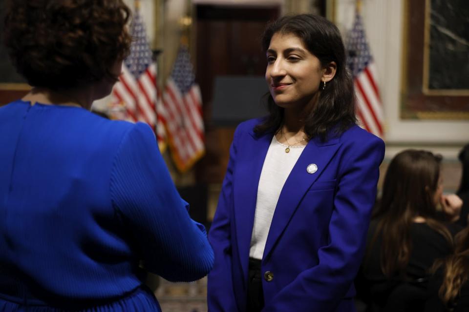 A photograph of Federal Trade Commission Chair Lina Khan in the Eisenhower Executive Office Building, Washington, D.C