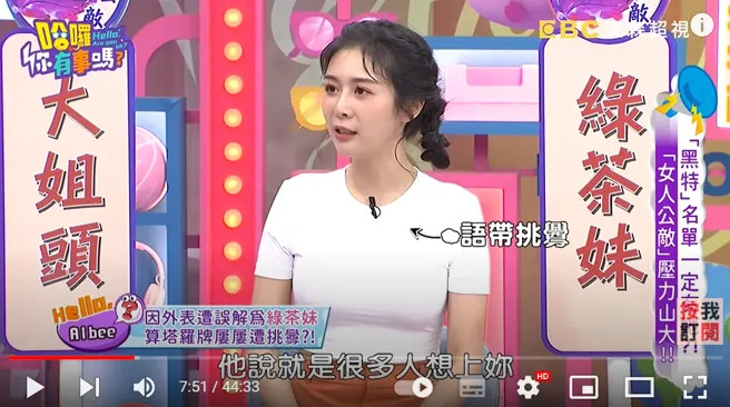 塔羅牌男老師語出驚人「就是很多人想上妳！」讓Albee當場傻眼。（圖／翻攝自《哈囉你有事嗎》YT）