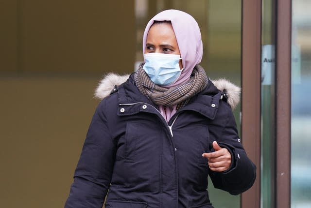 Nura Abdulkader leaves Westminster Magistrates’ Court in London (James Manning/PA)
