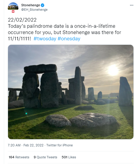 Stonehenge had a witty take on palindrome dates (Twitter) 