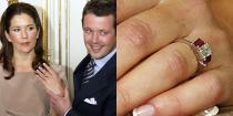<p>When Prince Frederik of Denmark proposed, he gave Mary Donaldson a diamond ring flanked by rubies. He's said to have chosen the stones because they're the colour of the Danish flag. Very patriotic. (FYI, Mary is set to become queen once Frederik succeeds to the throne.)</p>