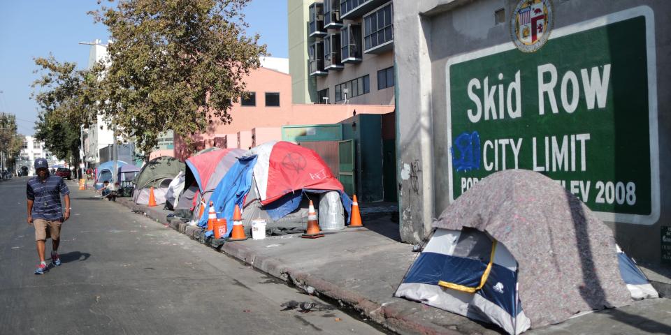 A man walks on Skid Row in Los Angeles, California, October 14, 2019. REUTERS/Lucy Nicholson