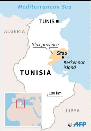 Map of Tunisia locating the city of Sfax and Kerkennah island, close to where the bodies of many migrants were recovered on Sunday