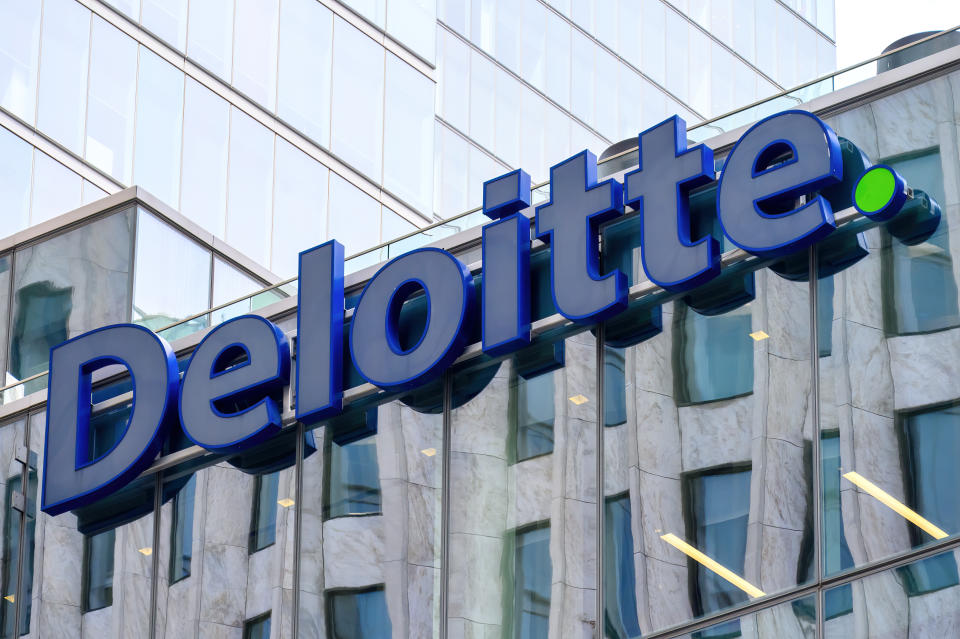 TORONTO, CANADA - 2024/07/30: Deloitte logo or sign on a modern building facade. (Photo by Roberto Machado Noa/LightRocket via Getty Images)