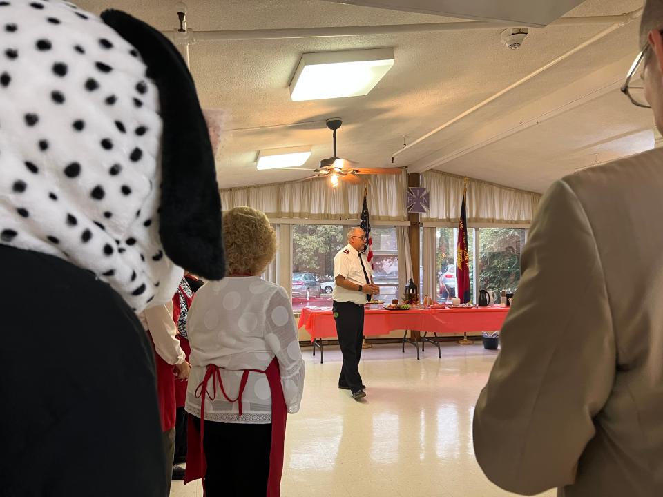 Major Tom Grace explains the need for capital funds to complete the renovations to the former Maplecrest building for it to house the Salvation Army and ADAMH Board. (Kim Gasuras)