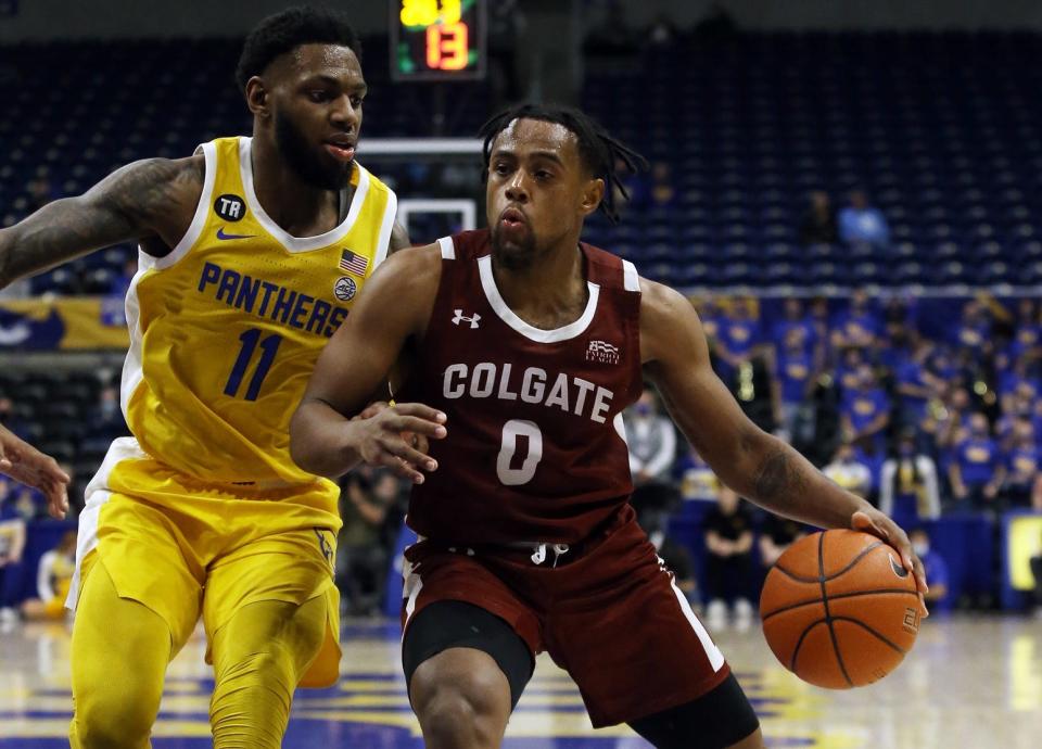 Colgate guard Nelly Cummings (0) is the Raiders' leading scorer. Cummings and the Raiders play Wisconsin in the first round of the NCAA Tournament Friday in Milwaukee.