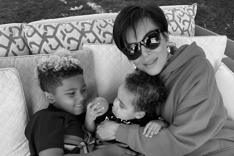 <p>Kim Kardashian/Instagram</p> Kris Jenner with two grandkids