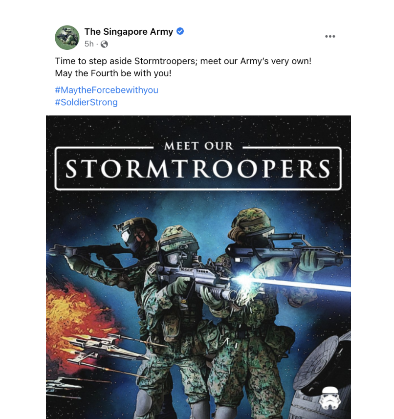 Singapore Army's Star Wars Day 'Stormtroopers' Facebook post on 4 May 2022 (SCREENSHOT: Singapore Army/Facebook)