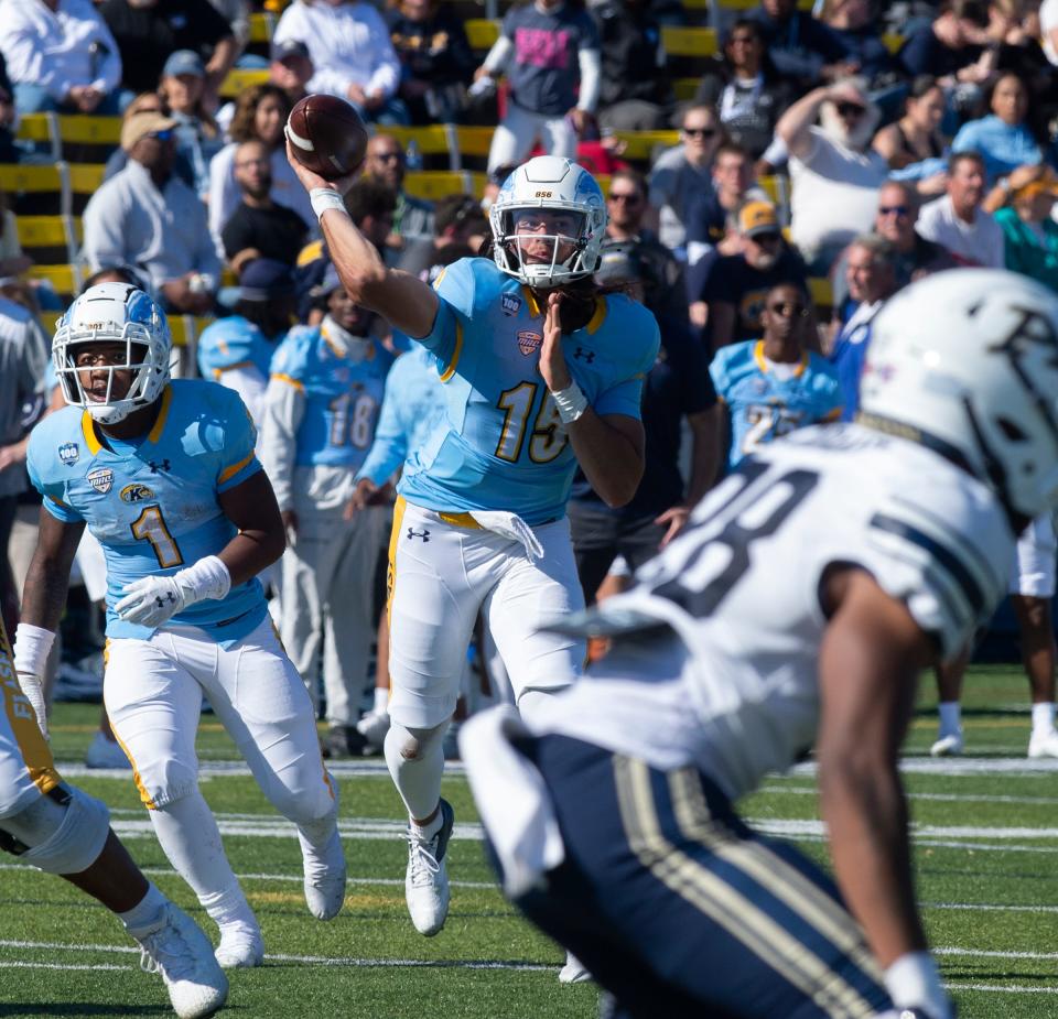 Kent State freshman quarterback Devin Kargman throws a pass during last Saturday's victory over Akron at Dix Stadium.