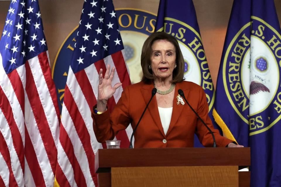 Speaker Nancy Pelosi hosts her weekly news briefing on 9 June 2022 (Getty Images)