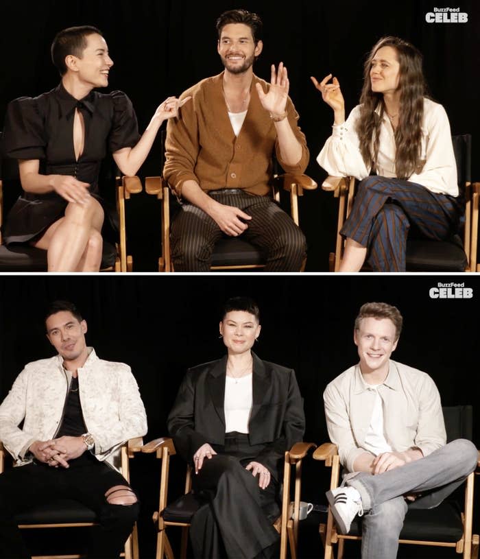 The cast being interviewed