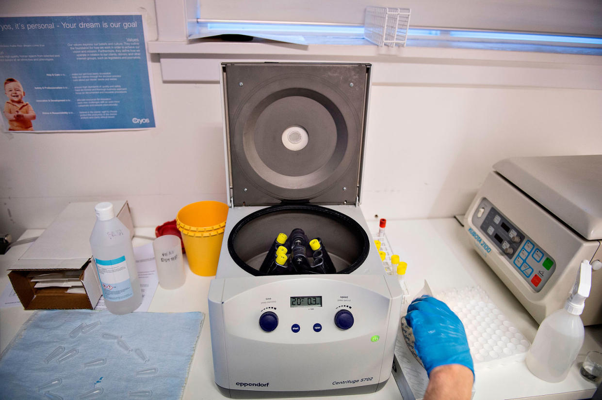 Equipment at Cryos International in Aarhus, Denmark, in 2016.  (Henning Bagger  / AFP via Getty Images file)