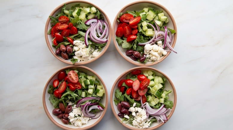 lettuce and vegetables in bowls