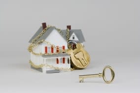 Miniature house with lock and key