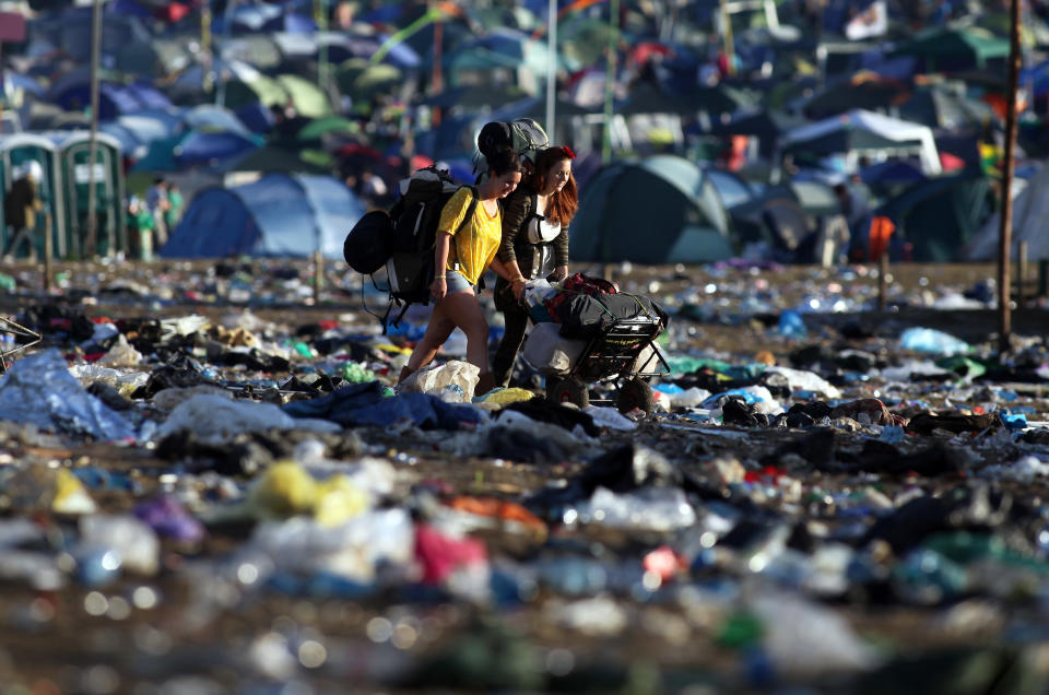 Music Fans Depart From The Glastonbury Festival