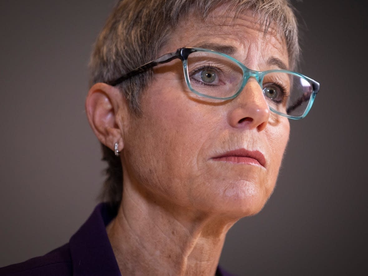 Selina Robinson is pictured during a news conference on Jan. 29, 2024. On March 6, 2024, the former B.C. minister of post-secondary education left the B.C. NDP caucus. (Ben Nelms/CBC - image credit)