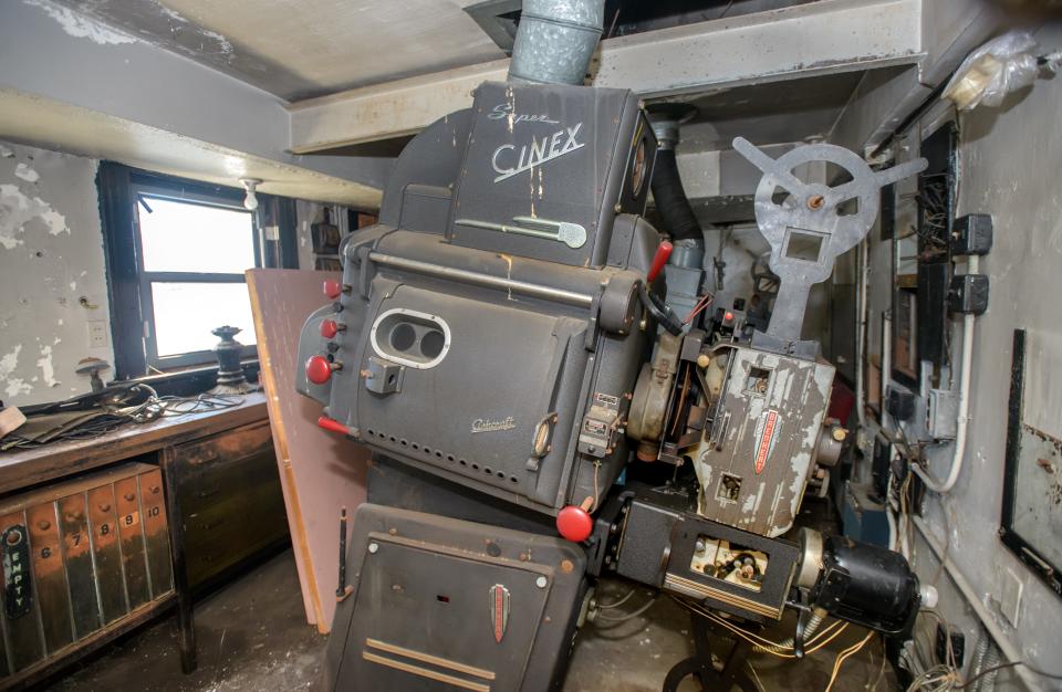 The old film projectors still stand in the Madison Theater in Downtown Peoria.