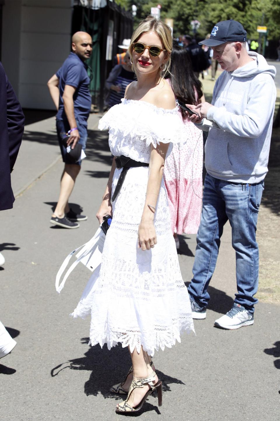 <p>Sienna Miller arrives for Wimbledon 2022 day 7 at All England Lawn Tennis and Croquet Club on July 3 in London.</p>