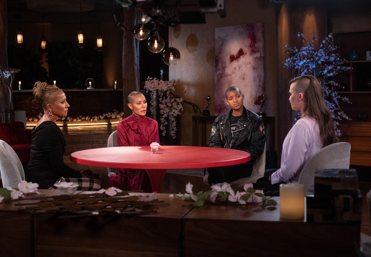 From left, Adrienne Banfield-Norris, Jada Pinkett Smith, Willow Smith, and Niki Ball on 'Red Table Talk'.  (Jordan Fisher)
