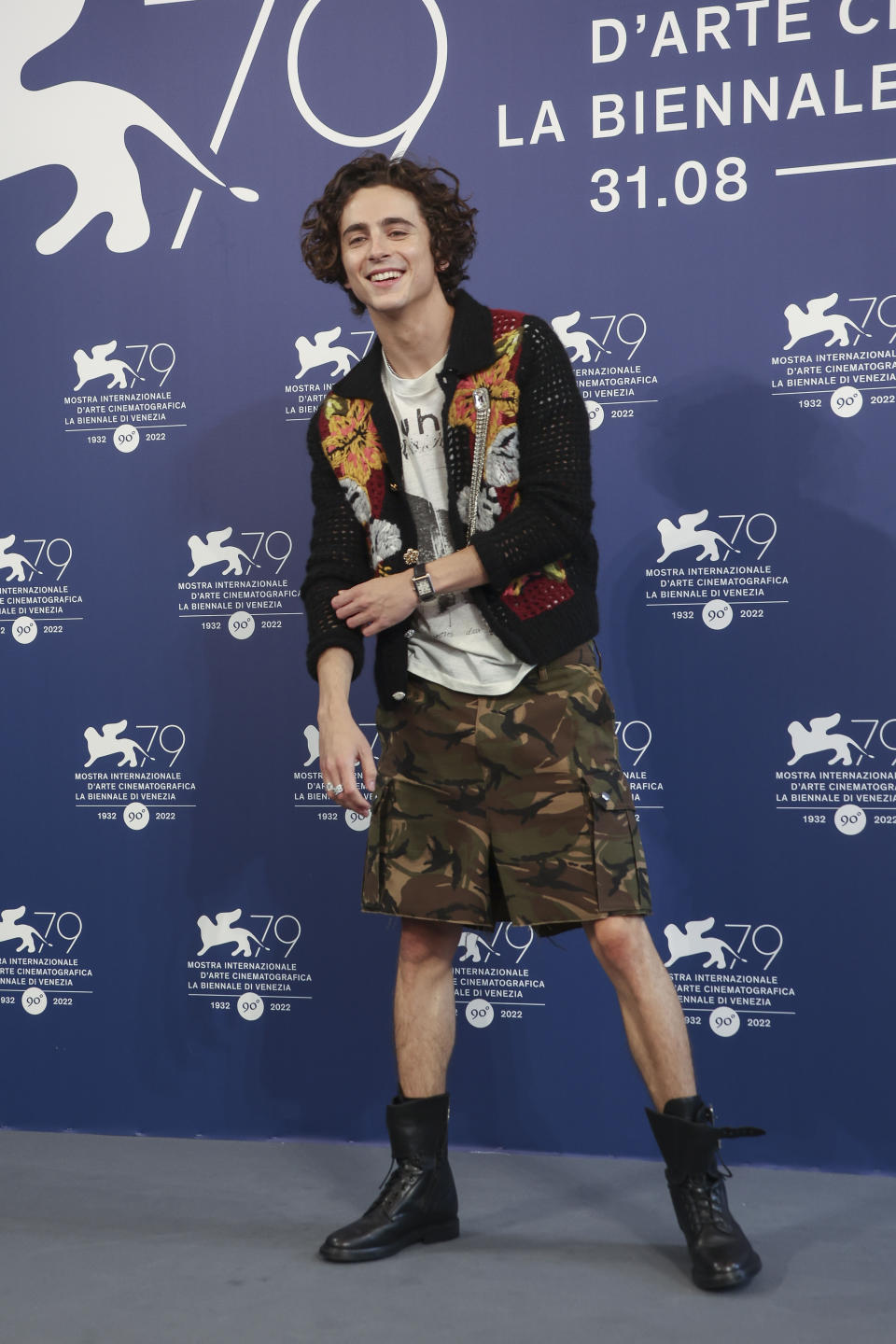 Timothee Chalamet poses for photographers at the photo call for the film 'Bones and All'during the 79th edition of the Venice Film Festival in Venice, Italy, Friday, Sept. 2, 2022. (Photo by Joel C Ryan/Invision/AP)