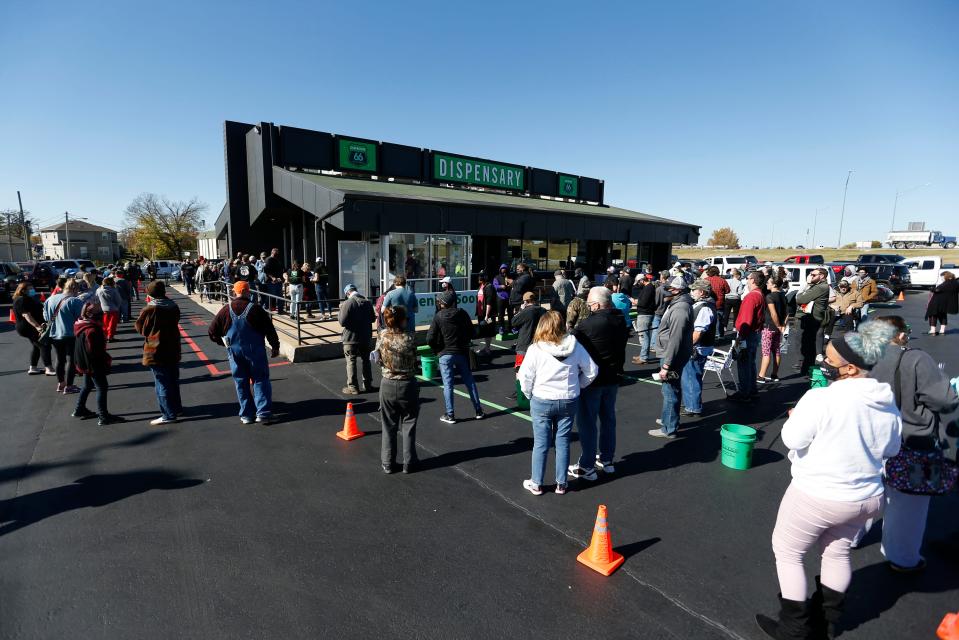 Two years after Missouri voters authorized medical marijuana, patients lined up at opening day for Old Route 66 Wellness dispensary in Springfield on Nov. 2, 2020. On Dec. 1, 2021, organizers of a Missouri initiative petition kicked off a campaign to legalize recreational cannabis in the Show-Me State.