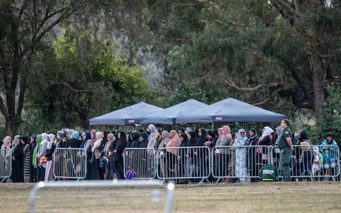 Female mourners attend the funeral of two victims of the Christchurch terrorist attack at Memorial Park Cemetery - Credit: Getty