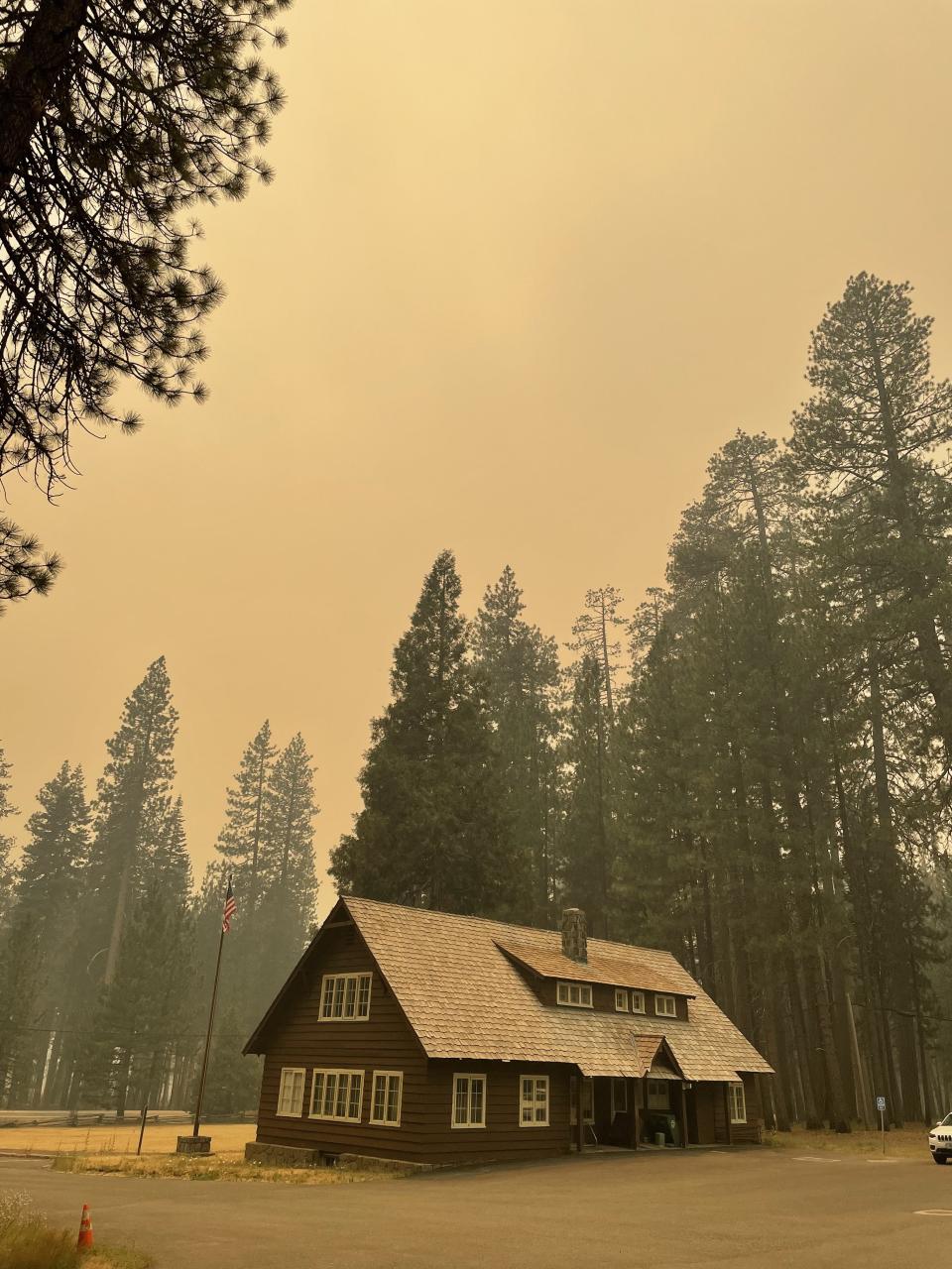 Lassen Park headquarters in Mineral is shrouded by smoke from the Park Fire on Thursday, July 25, 2024.