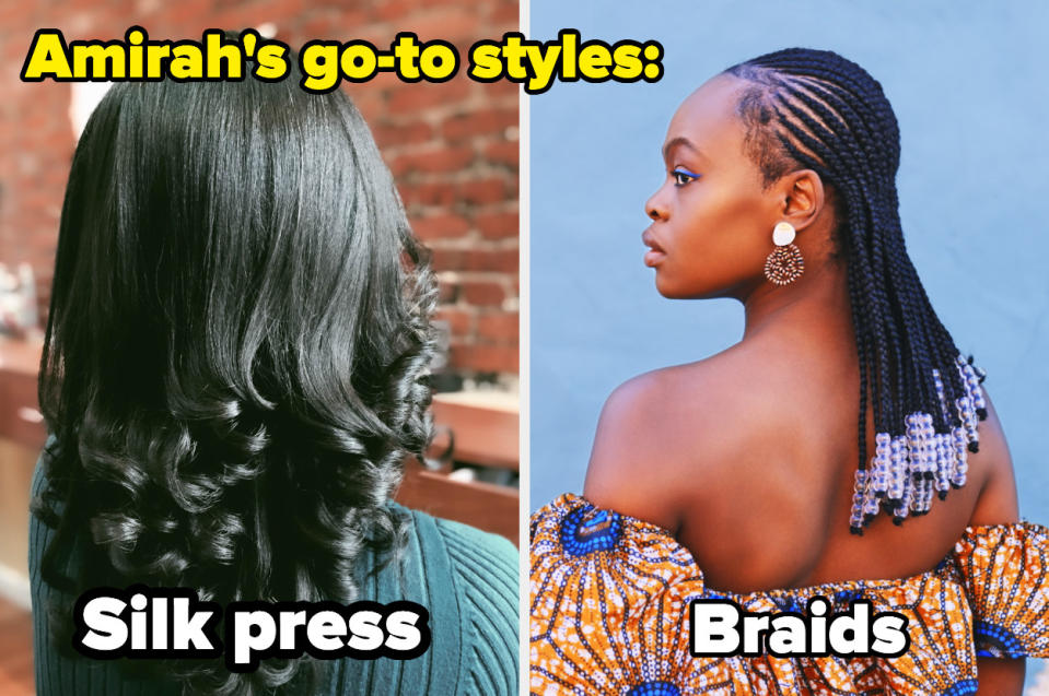 a black woman with straight hair, a woman with braids