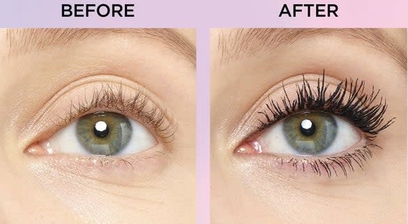 Model's eye before and after using the mascara