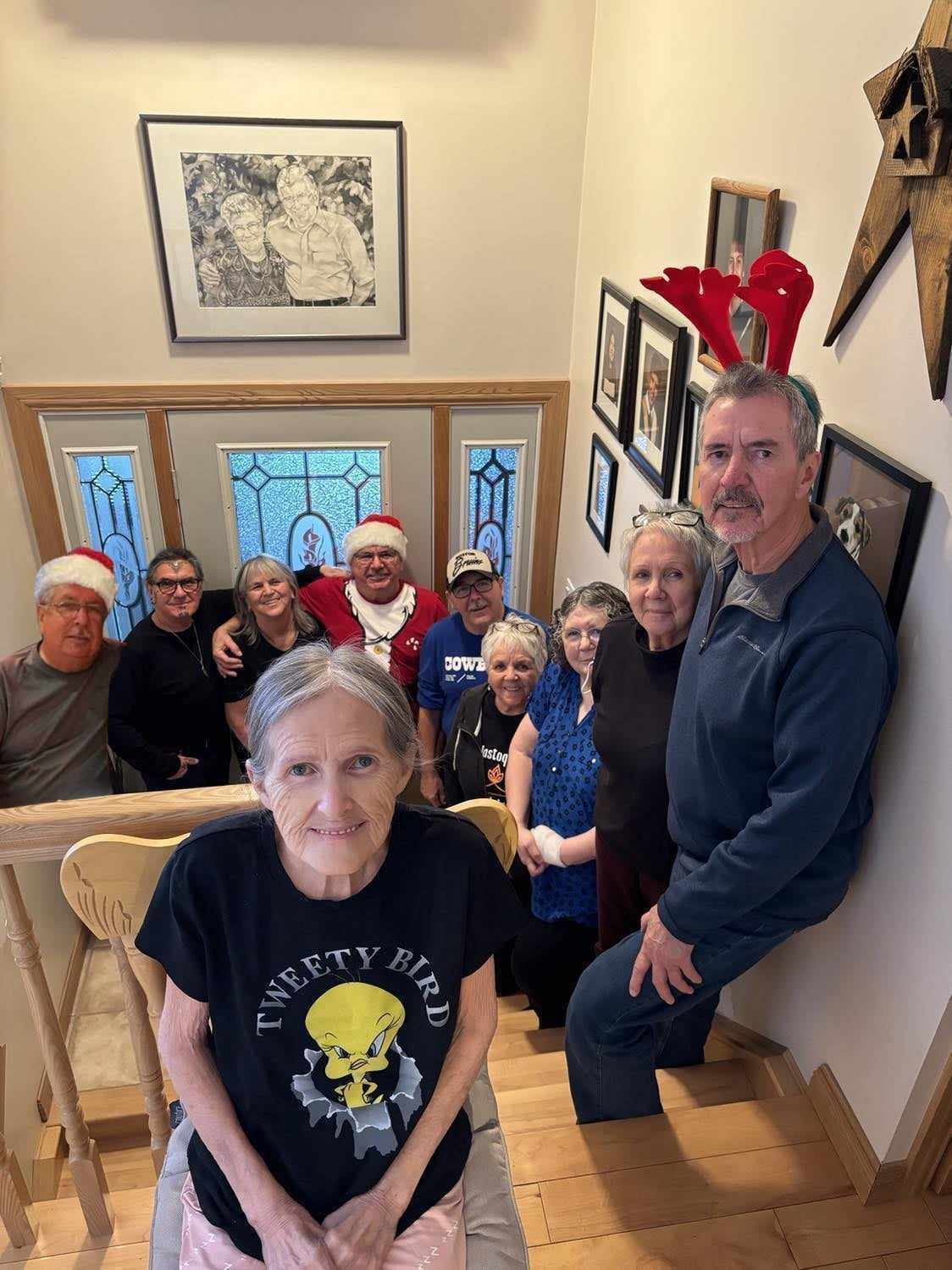 Ten siblings from the Crow Clan helped to make a Wolastoqey dictionary to help language learners. From left to right, Allan Tremblay, Ron Tremblay, Judy Perley, Gloria Sappier, Howard Tremblay, Warren Tremblay, Roseanne Tremblay Clark, Charlotte Clark,  Margaret  Grant, and Glenn Tremblay.   (submitted by Allan Tremblay - image credit)