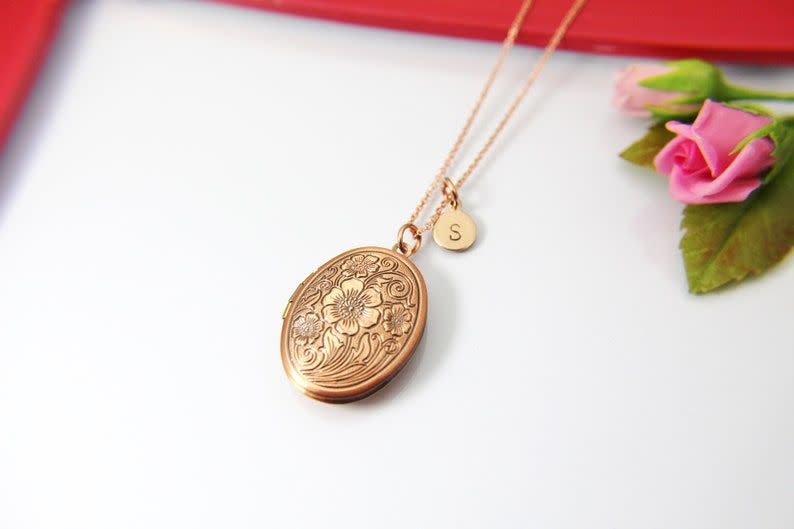 6) Rose Gold Flower Locket Necklace