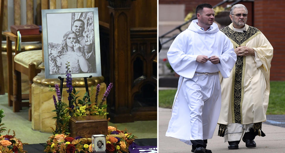 Clergy arrive for the funeral for eight of the 20 people killed in the fatal New York limousine crash, including Axel and Amy Steenburg.